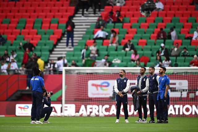 Equatorial Guinea's players pose for a photographer before the Africa Cup of Nations (CAN) Group E football match between Equatorial Guinea and Algeria at Moulay Hassan Stadium in Rabat on December 31, 2025. (Photo by Paul ELLIS / AFP)