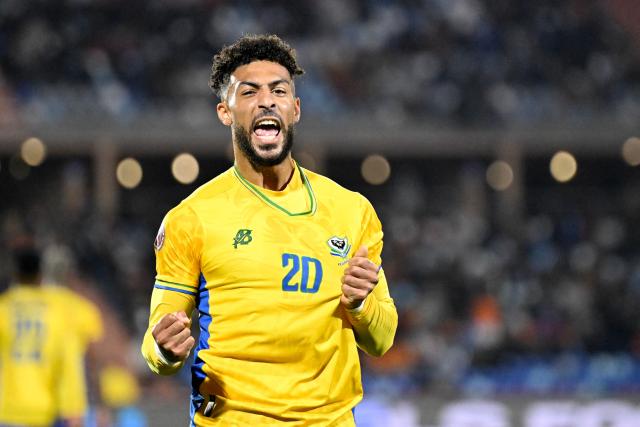 Gabon's forward #20 Denis Bouanga celebrates scoring his team's second goal during the Africa Cup of Nations (CAN) Group F football match between Gabon and Ivory Coast at the Grand Stadium in Marrakech on December 31, 2025. (Photo by Khaled DESOUKI / AFP)
