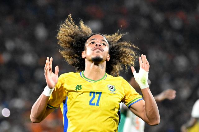 Gabon's midfielder #27 Teddy Averlant reacts after failing to score during the Africa Cup of Nations (CAN) Group F football match between Gabon and Ivory Coast at the Grand Stadium in Marrakech on December 31, 2025. (Photo by Khaled DESOUKI / AFP)