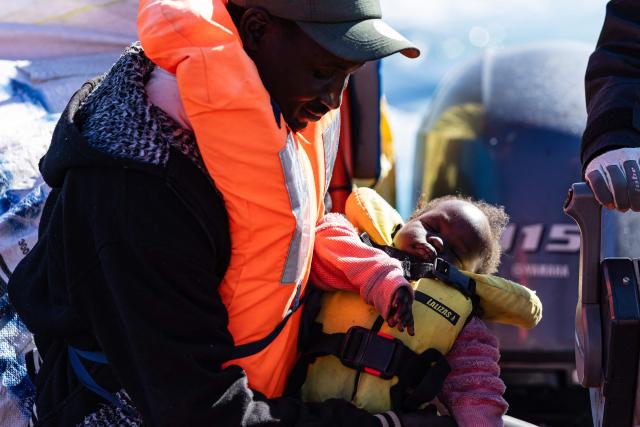 A migrant sits with his child onboard a RHIB (Rigid inflatable boat) after being evacuated from the oil tanker the 'Maridive 703 by crew members of the “Ocean Viking” rescue ship in the search-and-rescue zone of the international waters between Malta and Tunisia, on December 31, 2025.


Migrants sit on board a RHIB (Rigid inflatable boat) after being evacuated by crew members of the “Ocean Viking” rescue ship from the oil tanker the 'Maridive 703' in the search-and-rescue zone of the international waters between Malta and Tunisia, on December 31, 2025.. 33 migrants were rescued by crew members of the migrants rescue ship "Ocean Viking" operated by the French NGO SOS Mediterranee. They had been stranded on the oil tanker the 'Maridive 703' since their initial rescue 5 days ago in the joint search zone between Malta and Tunisia in international Mediterranean waters. (Photo by Sameer Al-DOUMY / AFP)