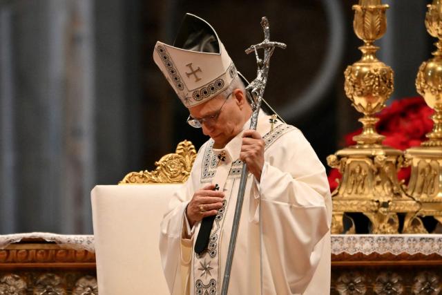 Pope Leo XIV presides over a Holy Mass for the Solemnity of Mary Mother of God as part of the New Year's celebrations in St. Peter's Basilica, at the Vatican, on January 1, 2026. (Photo by Alberto PIZZOLI / AFP)