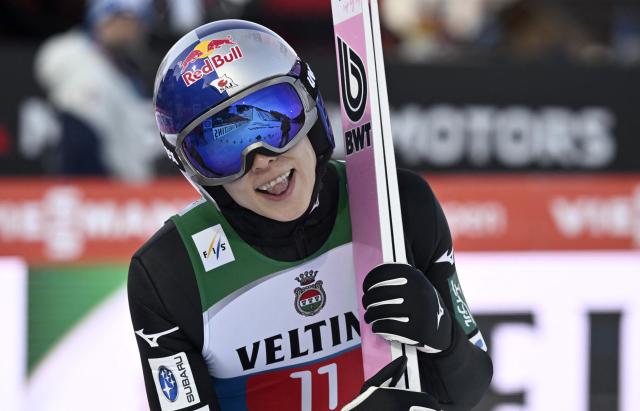Japan's Ryoyu Kobayashi reacts after competing during the Men's Individual Large Hill HS142 event of the FIS Ski Jumping World Cup, the second leg of the Four Hills Tournament, in Garmisch-Partenkirchen, southern Germany on January 1, 2026. (Photo by PHILIPP GUELLAND / AFP)