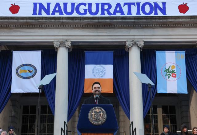 New York mayor Zohran Mamdani speaks during his public inauguration ceremony followed by a block party at City Hall in New York on January 1, 2026. Mamdani, the young upstart of the US left, was sworn in Thursday to take over as New York mayor for a term sure to see him cross swords with President Donald Trump. After the clocks struck midnight, bringing in 2026, Mamdani took his oath of office at an abandoned subway stop to begin managing the United States' largest city. He is New York's first Muslim mayor. (Photo by TIMOTHY A. CLARY / AFP)