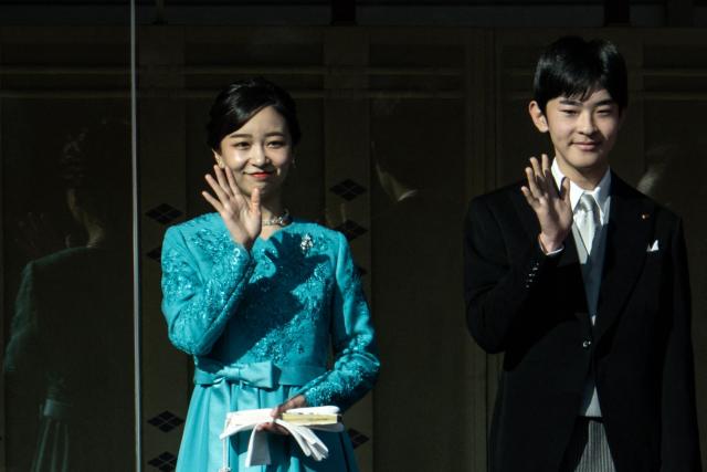 Princess Kako (L) and Prince Hisahito attend the traditional New Year's greeting ceremony by Japan's royal family at the Imperial Palace in Tokyo on January 2, 2026. (Photo by Philip FONG / AFP)