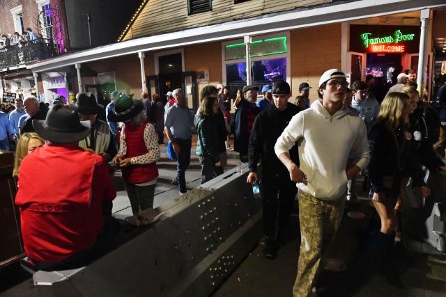 Steel barricades are set up along Bourbon Street in the French Quarter to prevent vehicles from accessing the street in New Orleans, Louisiana, on January 1, 2026. (Photo by Octavio JONES / AFP)