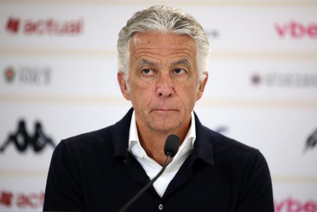 OGC Nice's French new president Jean-Pierre Rivere speaks during a press conference in Nice, south-eastern France, on January 2, 2026. (Photo by Valery HACHE / AFP)