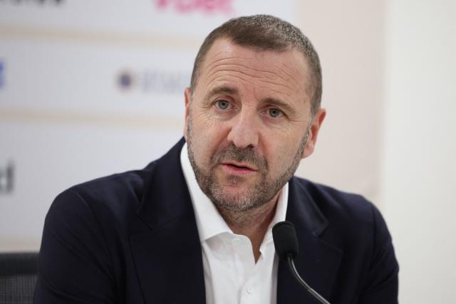 OGC Nice's French Sports director Florian Maurice speaks during a press conference in Nice, south-eastern France, on January 2, 2026. (Photo by Valery HACHE / AFP)