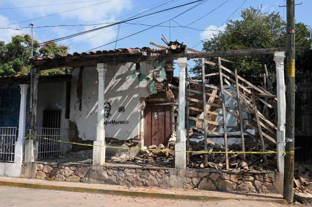 This view shows a damaged house after a 6.5 magnitude earthquake in the comunity of San Marcos, Gerrero state, Mexico on January 2, 2026. A 6.5-magnitude earthquake rattled Mexico's capital and a tourist hotspot on  the Pacific coast on Friday, killing at least one person but causing no serious damage. (Photo by Francisco ROBLES / AFP)