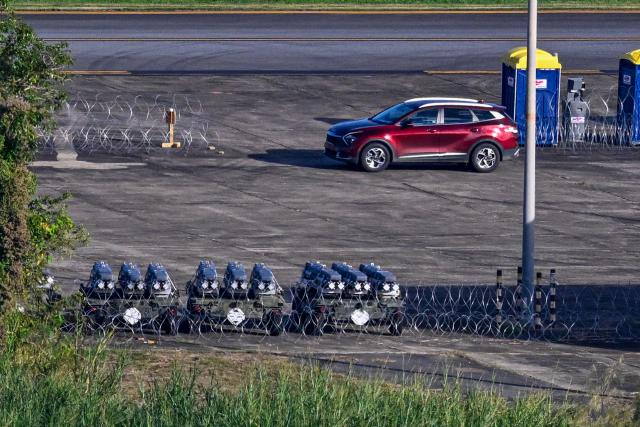 Military armament stands at José Aponte de la Torre Airport, formerly Roosevelt Roads Naval Station, in Ceiba, Puerto Rico, on January 2, 2026. The United States has deployed a major military force in the Caribbean and has recently intercepted oil tankers as part of a naval blockade against Venezuelan vessels it considers to be under sanctions. Since September, US forces have launched dozens of air strikes on boats that Washington alleges, without showing evidence, were transporting drugs. More than 100 people have been killed. (Photo by Miguel J. Rodriguez Carrillo / AFP)