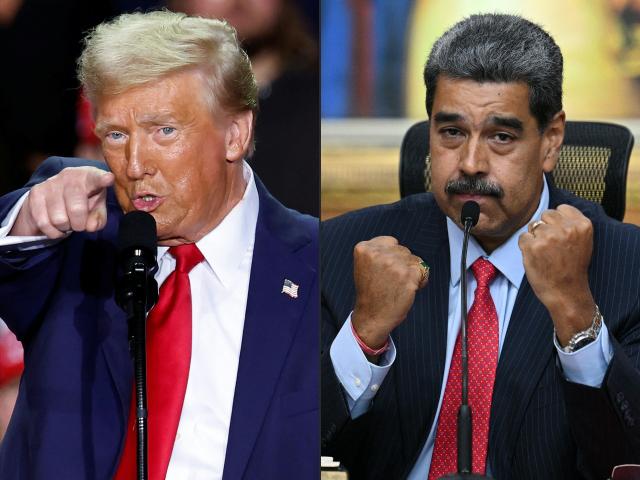 (FILES) (COMBO) This combination of pictures created on August 07, 2025 shows US President Donald Trump (L) in Grand Rapids, Michigan on November 5, 2024, and Venezuelan President Nicolas Maduro (R) in Caracas on July 31, 2024. Powerful explosions, resembling aircraft flyovers, were heard blasting in Caracas on January 3, 2026 at around 2:00 am (0600 GMT), an AFP journalist reported. The sounds of explosions come as US President Donald Trump, who has deployed a large navy armada in the Caribbean with a stated mission of combatting drug trafficking, raised the possibility of ground strikes against Venezuela. (Photo by KAMIL KRZACZYNSKI and Federico PARRA / AFP)
