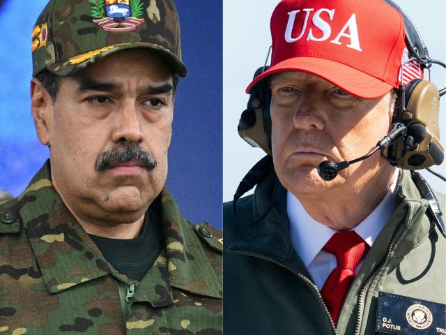 TOPSHOT - (COMBO) This combination of file pictures created on January 3, 2026 shows
Venezuela's President Nicolas Maduro (L) holding Venezuelan independence hero Simon Bolivar's 'Sword of Peru' during a military ceremony in Fuerte Tiuna, Caracas on November 25, 2025 and (R) US President Donald Trump visiting the USS George H.W. Bush aircraft carrier which is out at sea near Norfolk, Virginia, October 5, 2025, as he travels to see a Naval demonstration as part of the US Navy's 250th anniversary celebration, "America's Navy 250: Titans of the Sea - A Salute to the Fleet".. Venezuela on January 3, 2026, demanded an emergency meeting of the UN Security Council to discuss the US military strikes on the country, amid uncertainty over the whereabouts of President Nicolas Maduro. (Photo by Federico PARRA and SAUL LOEB / AFP)