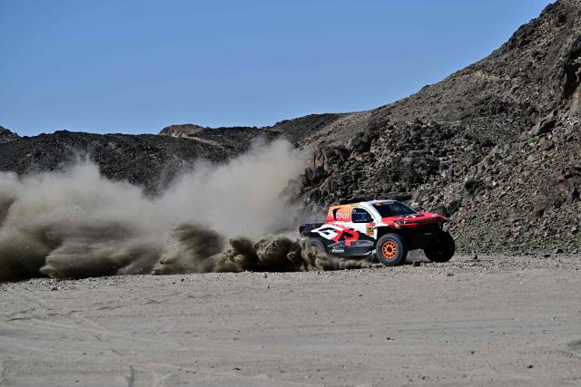 Toyota Gazoo Racing W2RC's  South African driver Henk Lategan and South African co-driver Breet compete in the prologue, which determines the starting line-up for the first stage of the 48th edition of the Dakar Rally 2026, between Yanbu and Yanbu, Saudi Arabia, on January 3, 2026. (Photo by Giuseppe CACACE / AFP)