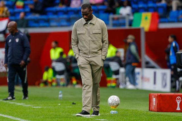 Senegal's head coach Pape Thiaw reacts during the Africa Cup of Nations (CAN) round of 16 football match between Senegal and Sudan at Grand Stadium in Tangiers on January 3, 2026. (Photo by Abdel Majid BZIOUAT / AFP)