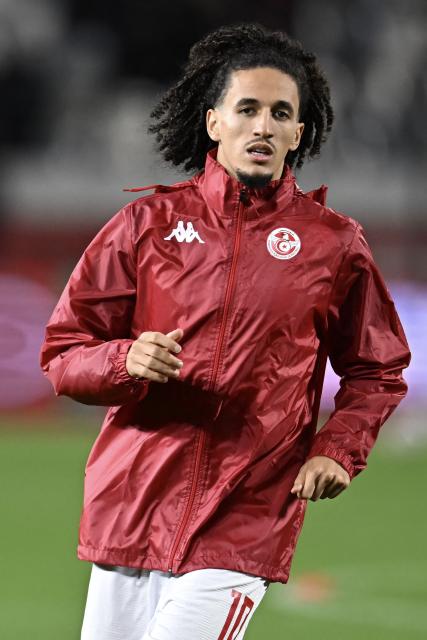 Tunisia's midfielder #10 Hannibal warms-up before the Africa Cup of Nations (CAN) round of 16 football match between Mali and Tunisia at Mohammed V Stadium in Casablanca on January 3, 2026 (Photo by Paul ELLIS / AFP)