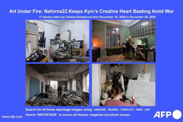 AFP presents a reportage of 17 photographs taken by photographer Tetiana Dzhafarova between November 18 and December 26, 2025 of the Nahirna22 artist community in Kyiv, one of the largest art communities in Ukraine. Search for all these reportage images using: UKRAINE-RUSSIA-CONFLICT-WAR-ART

Search 'REPORTAGE' to source all feature, magazine and photo essays. (Photo by Tetiana DZHAFAROVA / AFP)