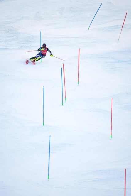 US' Mikaela Shiffrin competes in the second run of the Women's Slalom, as part of the FIS Alpine Ski World Cup 2025-2026, in Kranjska Gora, Slovenia, on January 4, 2026. (Photo by Jure Makovec / AFP)