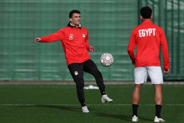 Egypt's midfielder #25 Ahmed Sayed Zizo takes part in a training at the Agadir Grand Stadium on January 4, 2026, on the eve of the Africa Cup of Nations (CAN) round of 16 football match between Egypt and Benin. (Photo by FRANCK FIFE / AFP)