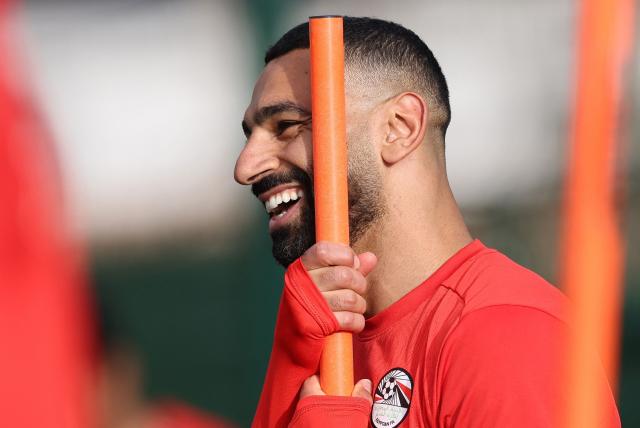 Egypt's forward #10 Mohamed Salah takes part in a training session at the Agadir Grand Stadium on January 4, 2026, on the eve of the Africa Cup of Nations (CAN) round of 16 football match between Egypt and Benin. (Photo by FRANCK FIFE / AFP)