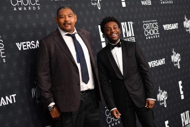 US actor musician Miles Caton (R) and US actor Omar Benson Miller attend the 31st Annual Critics Choice Awards at Barker Hangar in Santa Monica, California, on January 4, 2026. (Photo by Chris DELMAS / AFP)