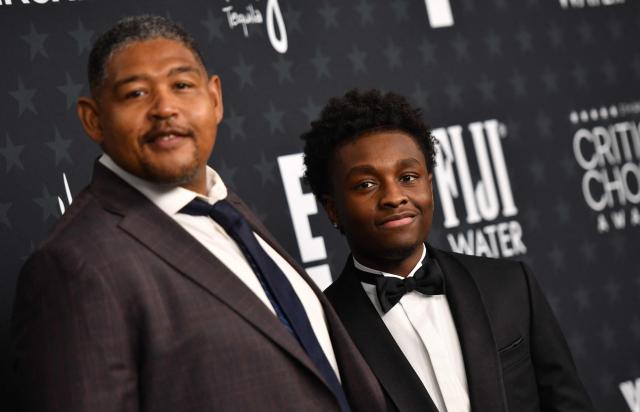 US actor musician Miles Caton (R) and US actor Omar Benson Miller attend the 31st Annual Critics Choice Awards at Barker Hangar in Santa Monica, California, on January 4, 2026. (Photo by Chris DELMAS / AFP)