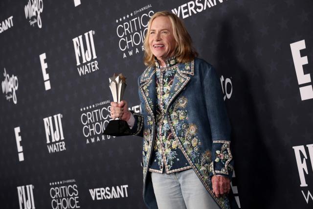 US actress Amy Madigan poses in the press room with her Best Supporting Actress award for "Weapons" during the 31st Annual Critics Choice Awards at Barker Hangar in Santa Monica, California, on January 4, 2026. (Photo by Michael Tran / AFP)