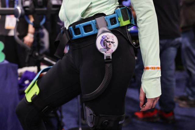 The Ascentiz modular exoskeleton belt is demonstrated during CES Unveiled ahead of the Consumer Electronics Show (CES) in Las Vegas, Nevada on January 4, 2026. (Photo by Patrick T. Fallon / AFP)