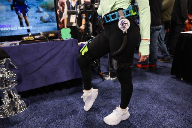 The Ascentiz modular exoskeleton belt is demonstrated during CES Unveiled ahead of the Consumer Electronics Show (CES) in Las Vegas, Nevada on January 4, 2026. (Photo by Patrick T. Fallon / AFP)