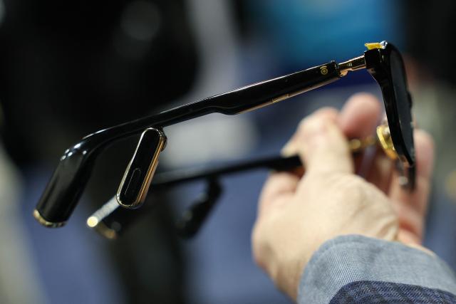 The Cearvol Lyra hearing aid glasses are demonstrated during CES Unveiled, ahead of the Consumer Electronics Show (CES) in Las Vegas, Nevada on January 4, 2026. (Photo by Patrick T. Fallon / AFP)