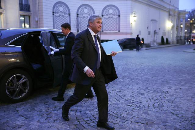 France’s junior Minister in charge of external trade Nicolas Forissier arrives to take part in a breakfast with ministers at French Interior ministry Hotel de Beauvau in Paris on January 5, 2026. (Photo by Thomas SAMSON / POOL / AFP)