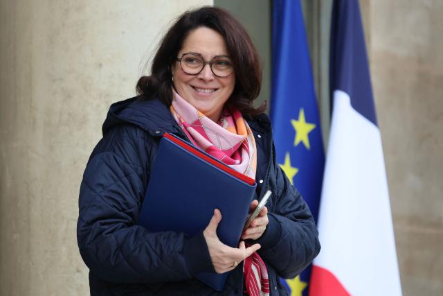 France's Sports Minister Marina Ferrari  leaves after attending the weekly cabinet meeting at The Elysee Presidential Palace in Paris on January 5, 2026. (Photo by Ludovic MARIN / AFP)