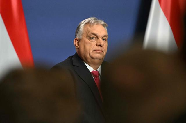 Hungary's Prime Minister Viktor Orban addresses his annual press conference in the Carmelita Monastery, seat of the Hungarian premier, in Budapest, Hungary, on January 5, 2026. (Photo by Attila KISBENEDEK / AFP)