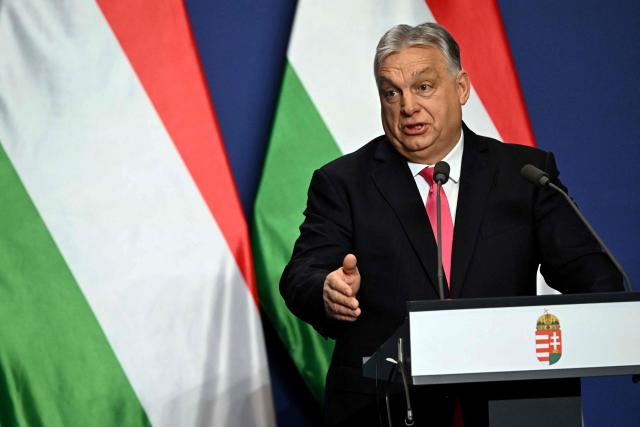 Hungary's Prime Minister Viktor Orban addresses his annual press conference in the Carmelita Monastery, seat of the Hungarian premier, in Budapest, Hungary, on January 5, 2026. (Photo by Attila KISBENEDEK / AFP)