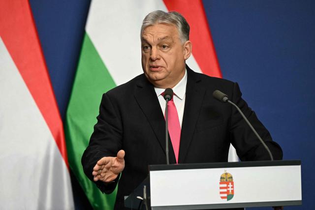 Hungary's Prime Minister Viktor Orban addresses his annual press conference in the Carmelita Monastery, seat of the Hungarian premier, in Budapest, Hungary, on January 5, 2026. (Photo by Attila KISBENEDEK / AFP)