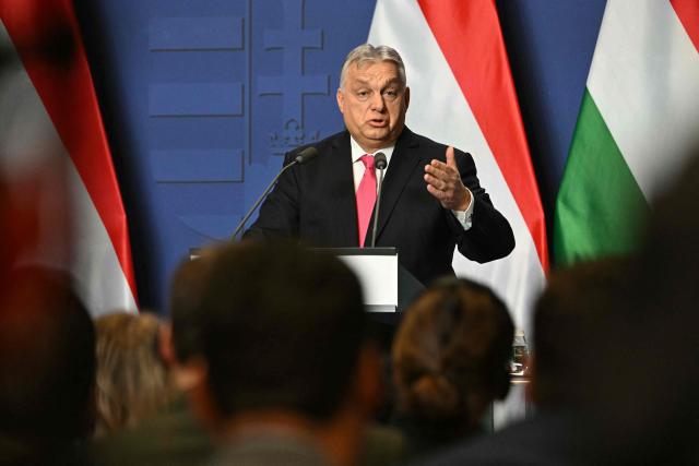 Hungary's Prime Minister Viktor Orban addresses his annual press conference in the Carmelita Monastery, seat of the Hungarian premier, in Budapest, Hungary, on January 5, 2026. (Photo by Attila KISBENEDEK / AFP)