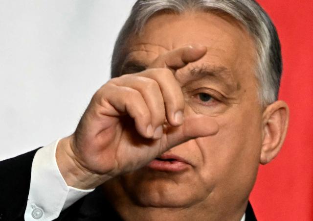 Hungary's Prime Minister Viktor Orban answers a journalist's question during his press conference in the Carmelita monastery, the office of the Hungarian premier, in Budapest, Hungary, on January 5, 2026. (Photo by Attila KISBENEDEK / AFP)