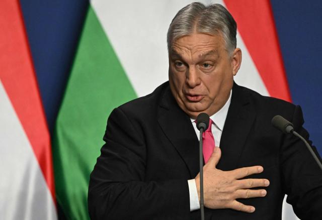 Hungary's Prime Minister Viktor Orban answers a journalist's question during his press conference in the Carmelita monastery, the office of the Hungarian premier, in Budapest, Hungary, on January 5, 2026. (Photo by Attila KISBENEDEK / AFP)