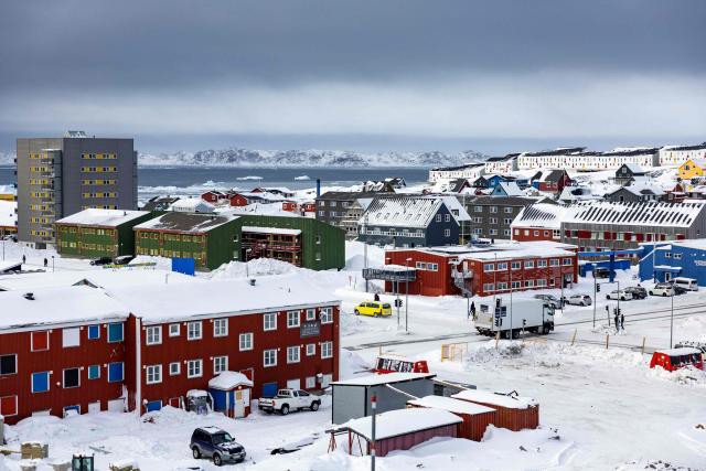 (FILES) A general view shows central areas of Nuuk, Greenland, on March 6, 2025. Any US attack on a NATO ally would be the end of "everything", Denmark's Prime Minister Mette Frederiksen warned on January 5, 2026, after US President Donald Trump repeated his desire to annex Greenland. "If the United States decides to militarily attack another NATO country, then everything would stop -- that includes NATO and therefore post-World War II security," Frederiksen told Danish television network TV2. (Photo by Odd ANDERSEN / AFP)