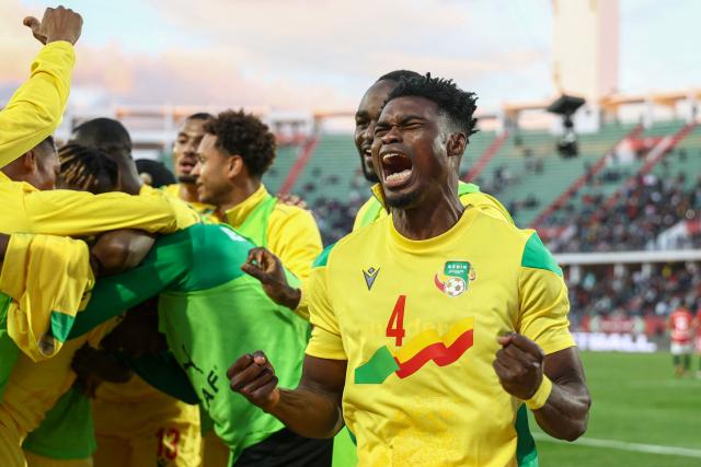 Benin's midfielder #04 Attidjikou Samadou celebrates after his team's first goal during the Africa Cup of Nations (CAN) round of 16 football match between Egypt and Benin at the Grand Stadium in Agadir on January 5, 2026. (Photo by Franck FIFE / AFP)