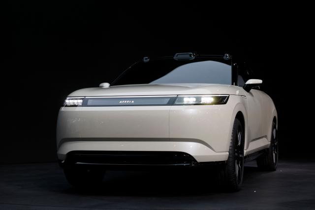 The Afeela Prototype 2026 is displayed during a Sony Honda Mobility news conference ahead of the annual Consumer Electronics Show in Las Vegas, Nevada, on January 5, 2026. (Photo by Caroline Brehman / AFP)