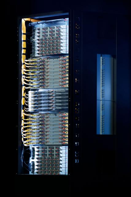 The AMD "Helios" AI rack is displayed during an AMD news conference ahead of the annual Consumer Electronics Show in Las Vegas, Nevada, on January 5, 2026. (Photo by Caroline Brehman / AFP)