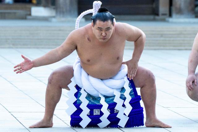 Mongolian-born Hoshoryu, who holds the highest rank of Yokozuna (grand champion) in sumo wrestling, performs the dedication ring-entering ceremony at Meiji Jingu Shrine in Tokyo on January 6, 2026.  (Photo by Kazuhiro NOGI / AFP)