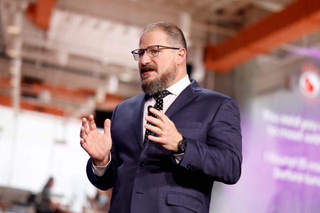 President and CEO of NVIDIA Jensen Huang speaks during a Siemens news conference at the annual Consumer Electronics Show (CES) in Las Vegas, Nevada, on January 6, 2026. (Photo by Caroline Brehman / AFP)