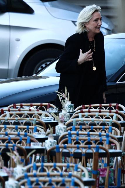 President of French far right party Rassemblement National Marine Le Pen arrives at Notre-Dame de l'Assomption church, for the funeral ceremony for late French actress Brigitte Bardot, in Saint-Tropez, southeastern France, on January 7, 2026. French film sensation Brigitte Bardot, a symbol of sexual liberation in the 1950s and 1960s who reinvented herself as an animal rights defender and embraced far-right views, died on Decmber 28, 2025 aged 91. (Photo by Thibaud MORITZ / AFP)