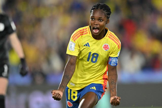 (FILES) Colombia's forward Linda Caicedo celebrates after scoring during the 2024 FIFA U-20 Women's World Cup match between Colombia and Australia at El Campin stadium in Bogota on August 31, 2024. The women's national teams of Colombia and Argentina will compete in the traditional She Believes Cup 2026 women's football tournament, which will be held in March in the US, the host team announced on January 7. (Photo by Luis ACOSTA / AFP)