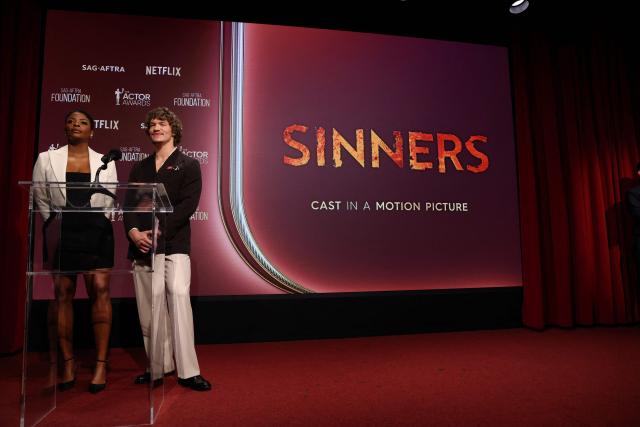 (L/R) US actress Janelle James and US actor Connor Storrie announce "Sinners" as a nominee for Best Cast in a Motion Picture during the 32nd Annual Actors Awards nominations announcement at the SAG-AFTRA Foundation's Tom Hanks & Rita Wilson theatre in Los Angeles on January 7, 2026. (Photo by VALERIE MACON / AFP)