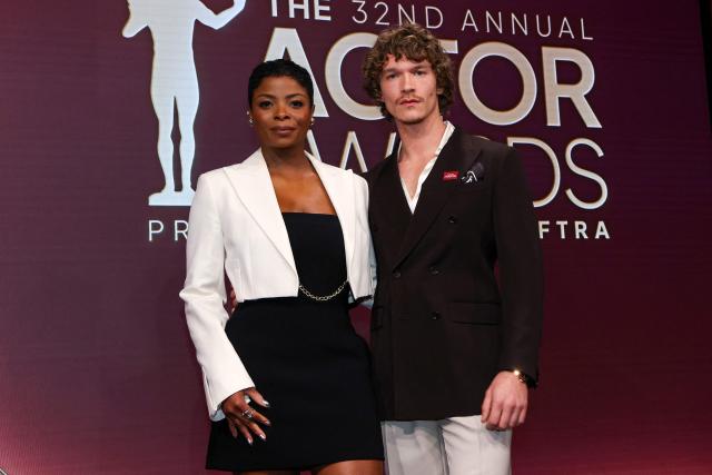 (L/R) US actress Janelle James and US actor Connor Storrie pose during the 32nd Annual Actors Awards nominations announcement at the SAG-AFTRA Foundation's Tom Hanks & Rita Wilson theatre in Los Angeles on January 7, 2026. (Photo by TOMMASO BODDI / AFP)