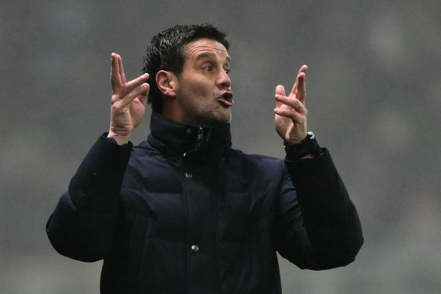 Inter Milan's Romanian head coach Cristian Chivu gestures during the Italian Serie A football match between Parma and Inter Milan at the Ennio Tardini stadium in Parma on January 7, 2026. (Photo by Marco BERTORELLO / AFP)
