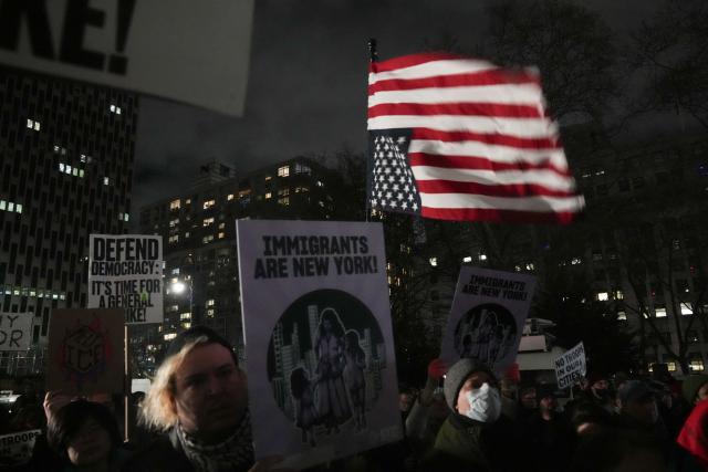 People take part in a protest against Immigration and Customs Enforcement (ICE) in New York on January 7, 2026 after an ICE officer shot dead a woman in Minneapolis. (Photo by Bryan R. SMITH / AFP)