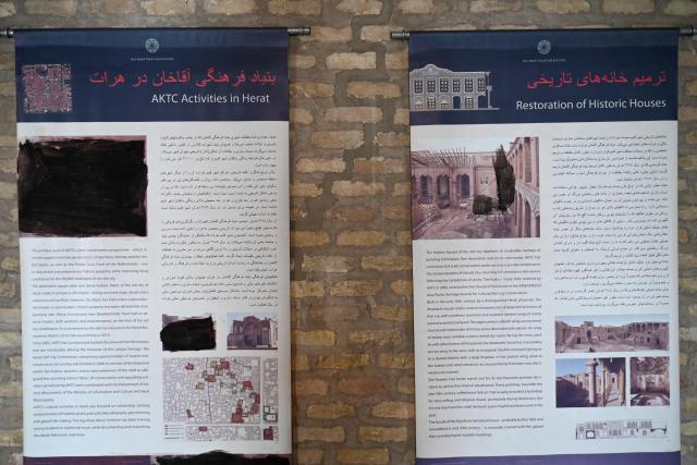 Censored photographs of ancient living things are pictured at the Citadel of Alexander, also locally known as Qala Iktyaruddin in Herat on January 7, 2026. (Photo by Wakil Kohsar / AFP)