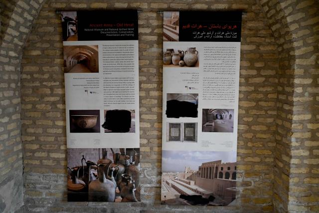 Censored photographs of ancient living things are pictured at the Citadel of Alexander, also locally known as Qala Iktyaruddin in Herat on January 7, 2026. (Photo by Wakil Kohsar / AFP)